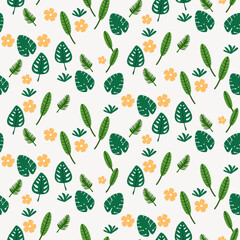 summer floral background Vector seamless. leaf pattern Seamless pattern hand-drawn with tropical leaves. floral seamless pattern with leaves The geometric pattern