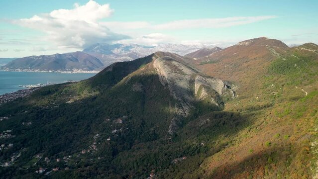 Drone view of the green Montenegro mountains