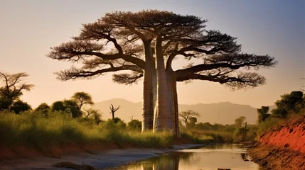  Baobab tree in the sunset created with Generative AI technology © Edi