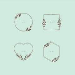 Set of minimalistic elegant geometric floral frame for template wedding invitation, Premade decorative, fashion labels, signs