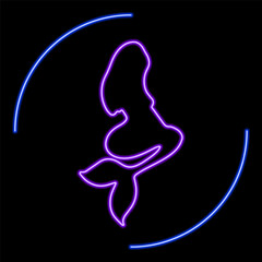 mermaid neon sign, modern glowing banner design, colorful modern design trends on black background. Vector illustration.