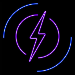 lightning neon sign, modern glowing banner design, colorful modern design trends on black background. Vector illustration.