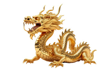 Fototapeta premium China-style lucky dragon concept Belief in longevity. Dragon made of gold are believed to bring longevity on a white background