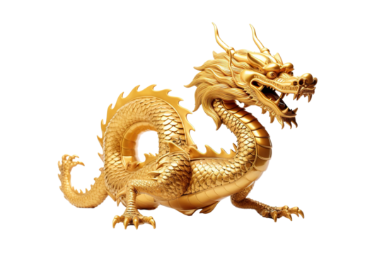 China-style lucky dragon concept Belief in longevity. Dragon made of gold are believed to bring longevity on a white background