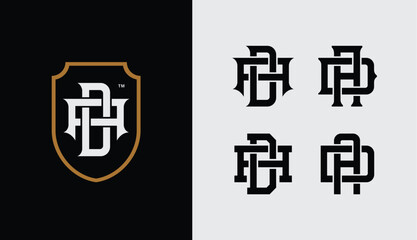 Monogram collection letter AD or DA with shield, interlock, modern style good for brand, clothing, apparel, streetwear, baseball, basketball, football and etc