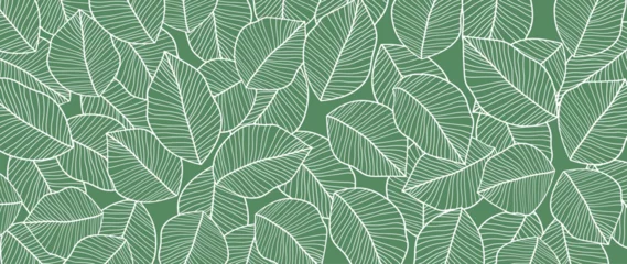 Foto op Canvas Tropical leaves wallpaper, nature leaf pattern design, white leaf lines, Hand drawn outline fabric, print, cover, banner and invitation, Vector illustration. © leafyori
