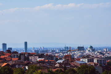 Fototapeta premium Panorama of Belgrade with a view of Belgrade Waterfront and St. Sava Temple