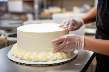 Icing a cake with smooth buttercream, leaving room for messages on icing artistry
