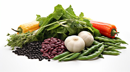 Différents légumes sur fond blanc, légume et crudité. Nourriture, cuisine, plat. Fond pour conception et création graphique.