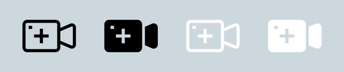 Upload video icon set in black and white. Social media signs vector illustration.