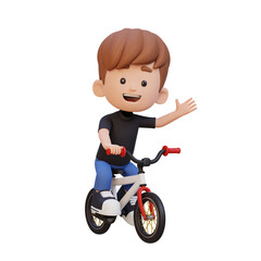 3D kid character ride bike go to school