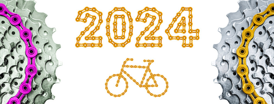 bicycle chain on MTB cassette with 2024 Happy New Year