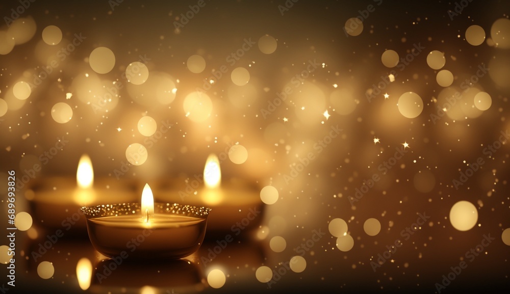 Poster a dreamy and gloomy yellow background with candles, a blurred bokeh background, a banner background 
