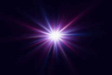 Light effect star flashed. Glare of light and flash. On a black background.