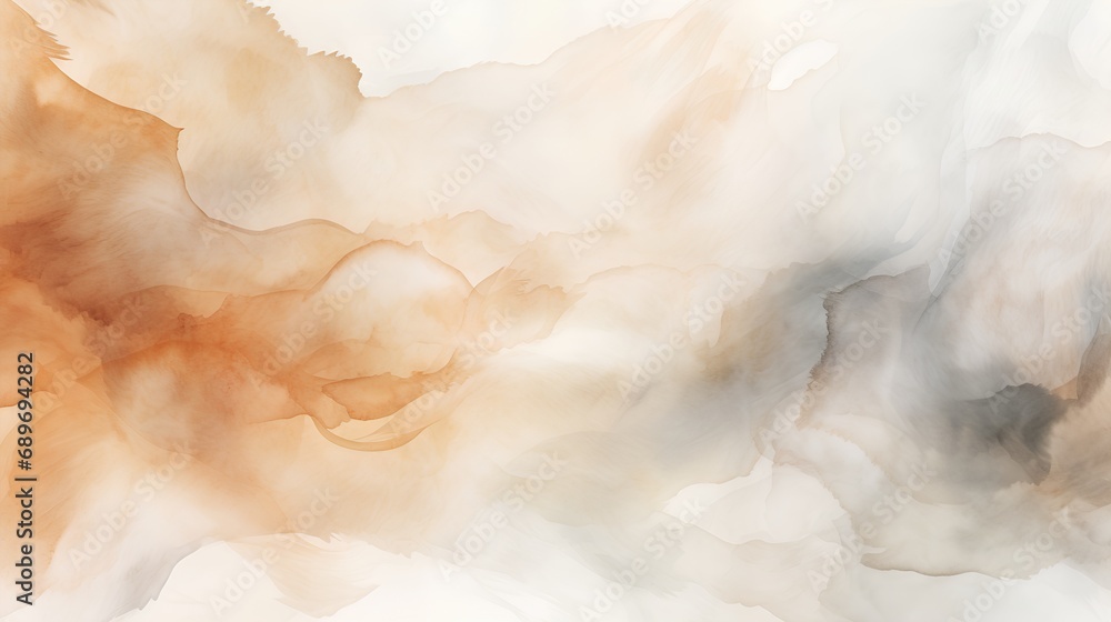 Poster an artistic abstract watercolor background with a harmonious blend of beige tones, creating a soft, 