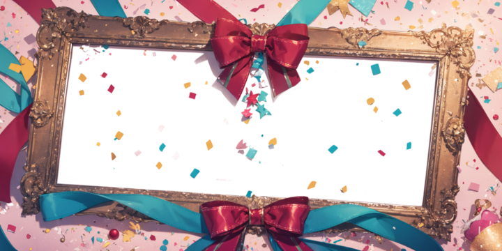 Festive frame with colorful confetti. Copy space
