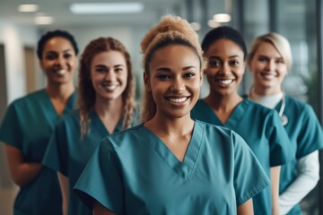 Group of health care workers, nurses and staff, generative ai.
