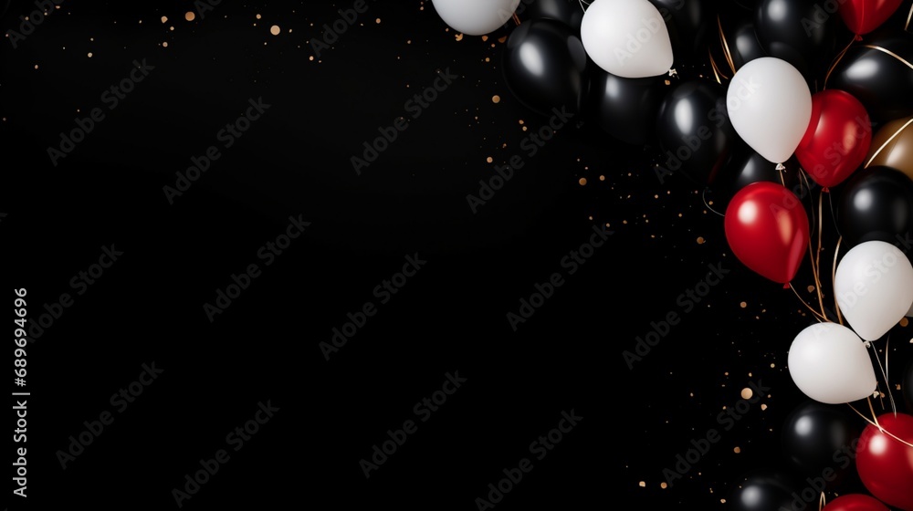 Poster a new year wish banner with balloons and a black background space for text, a perfect backdrop for a