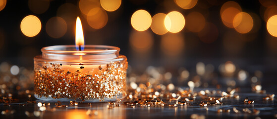 Elegante Kerzenmagie: Goldenes Glitzern im besinnlichen Licht