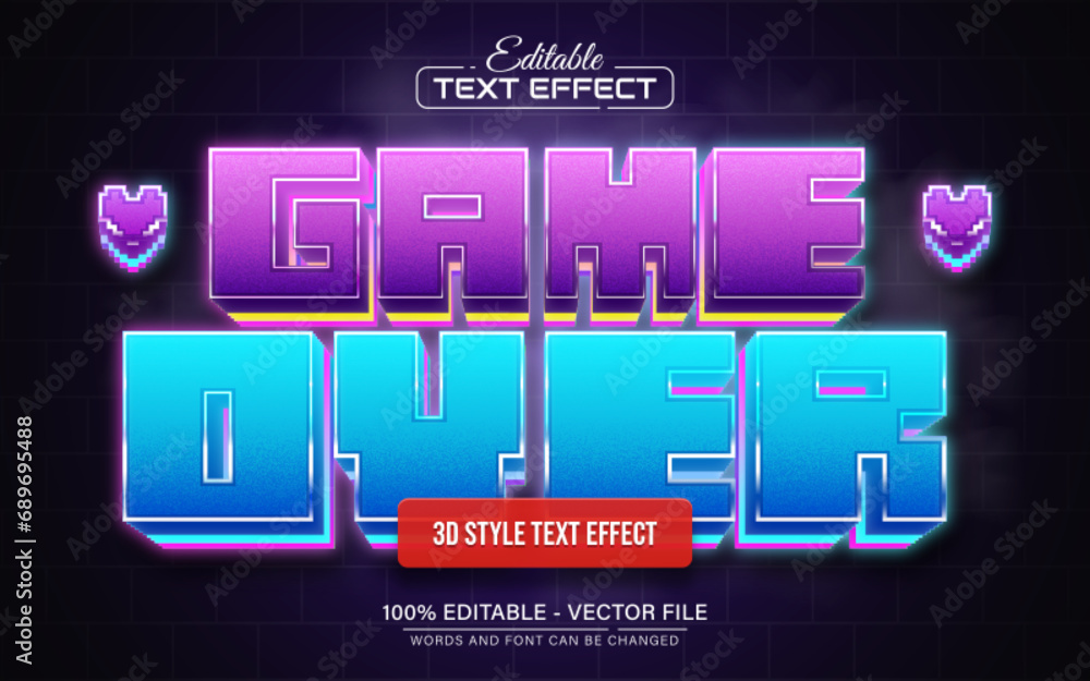 Poster game over pixel 3d text effect editable