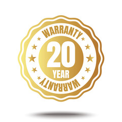 20 year warranty logo with golden shield and golden ribbon.Vector illustration.