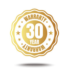 30 year warranty logo with golden shield and golden ribbon.Vector illustration.