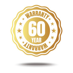 60 year warranty logo with golden shield and golden ribbon.Vector illustration.