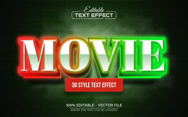 Movie neon glowing 3d text effect editable