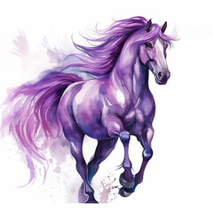 Purple galloping horse illustration,created with Generative AI tecnology.