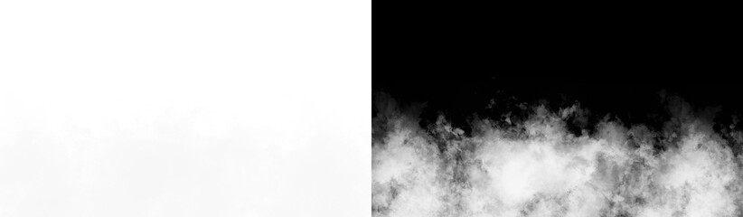 fog, smoke, translucent element for decoration. white clouds, haze, on a transparent and black background - obrazy, fototapety, plakaty