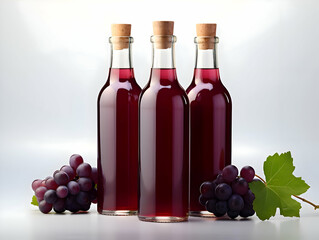 Obraz premium Wine with grapes in glass bottles on a light background. High quality