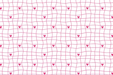 Fotobehang seamless pattern with pink hearts on white background. vector st valentines day checked pattern. girl baby shower cute background. love wallpaper © Karina