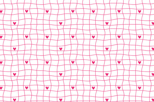 Fototapeta seamless pattern with pink hearts on white background. vector st valentines day checked pattern. girl baby shower cute background. love wallpaper
