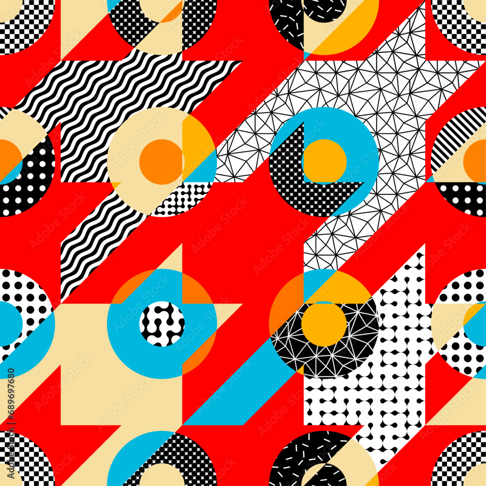 Poster Geometric abstract retro style. Circles pattern. Seamless vector pattern.