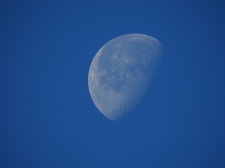 half of the moon on the blue sky during the day