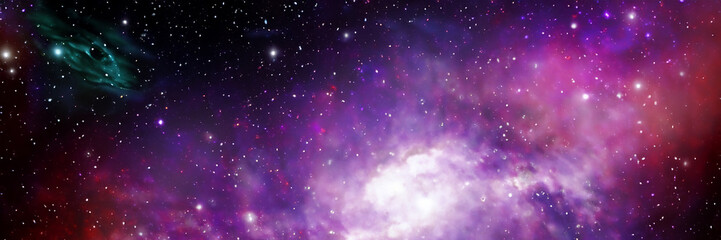 Fototapeta na wymiar Space scene with planets, stars and galaxies. Banner for web, panorama, horizontal view. 3d render