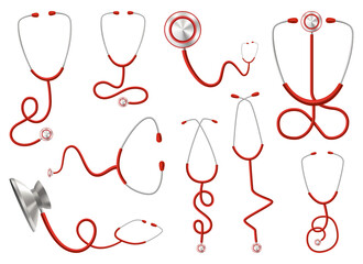 Stethoscope icon set, medical equipment for doctor, heart shape, vector illustration