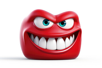 Illustration of a mischievous red character with vivid blue eyes, showcasing sharp teeth. Ideal for comical designs.