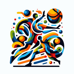 An abstract illustration of a basketball game