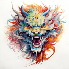 colourful sketch of a chinese dragon head