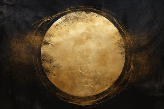A gold circle with a black background