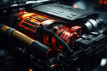 Fototapeta na wymiar Close-up image of an electric motor of a car.