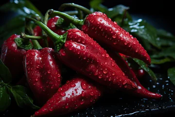 Tuinposter pattern of red hot chili peppers. space for text. © Gabi