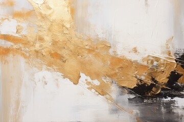 An abstract painting with gold and black colors