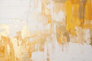 A painting of yellow and white paint on a wall - obrazy, fototapety, plakaty
