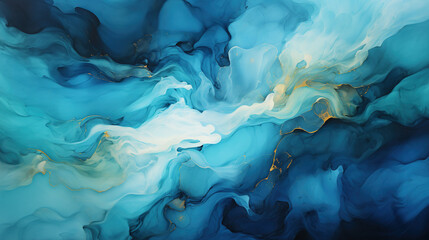 Fototapeta na wymiar Abstract marble blue textured background with golden splash. AI 
