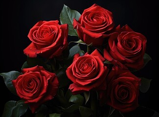A bouquet of red roses on a black background