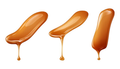caramel dripping isolated on transparent background cutout