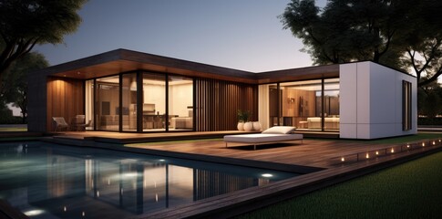 Fototapeta premium A modern house with a pool in front of it