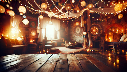 Obraz premium wooden floor on bokeh background